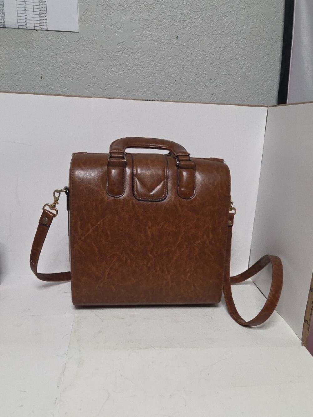 Vintage-Inspired Brown Leather Snake-Print Crossbody Satchel 10 X11 - Picture 5 of 6